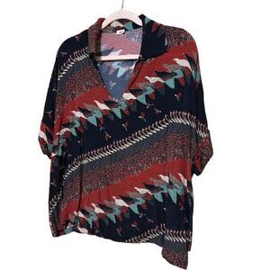 Warm NY The Warm Store Abstract Bird Print Top Womens Small Artsy Boho Made USA
